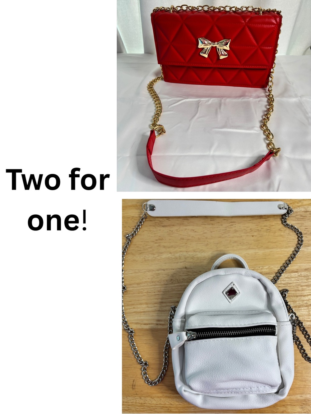 Red Quilted Bow Chain Crossbody with Claire’s White Mini Backpack Set